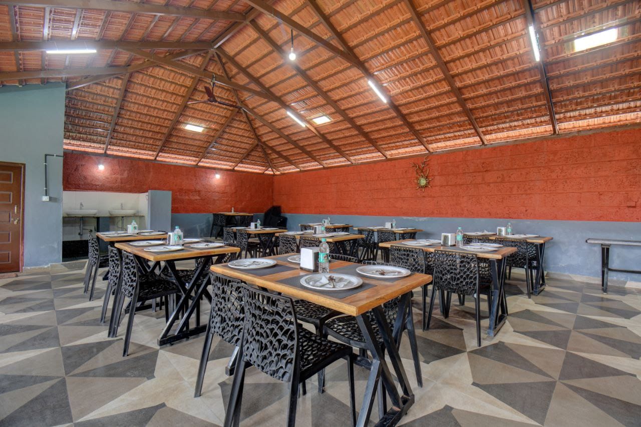 Sleek, well-appointed indoor restaurant dining hall for guests